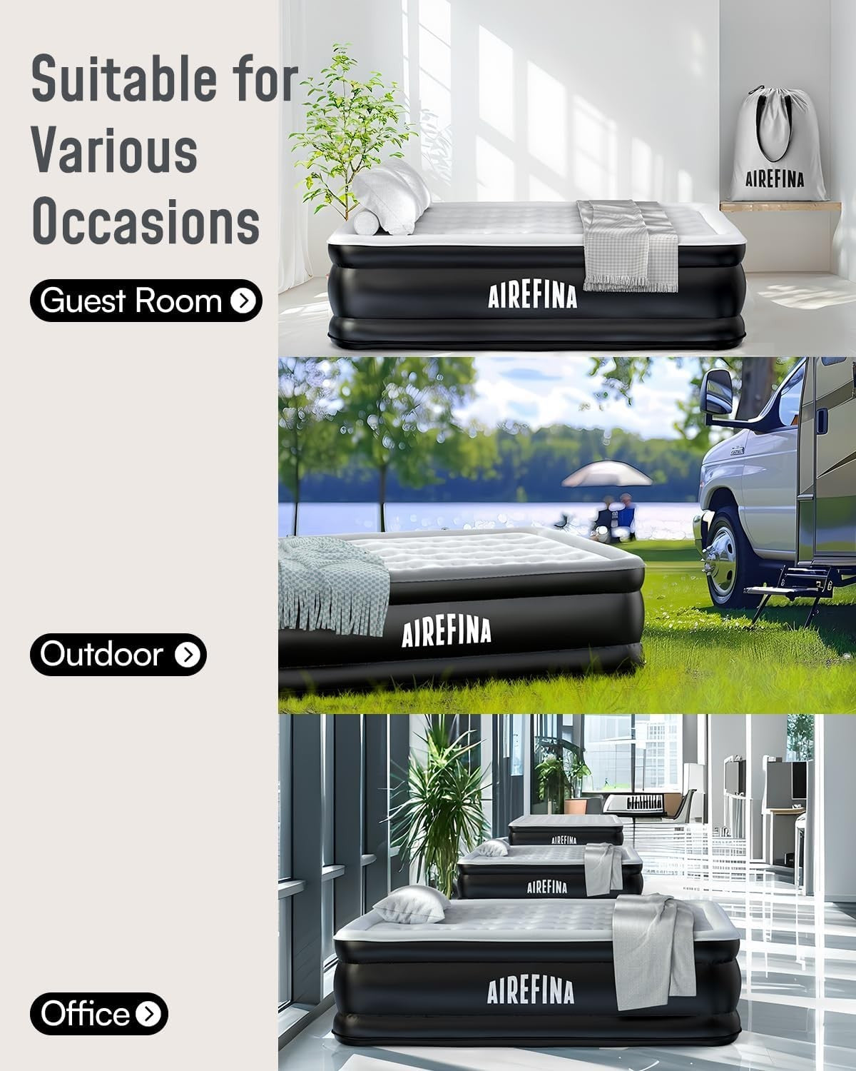 King Size Inflatable Air Bed Built In Pump Flocked Raised Mattress