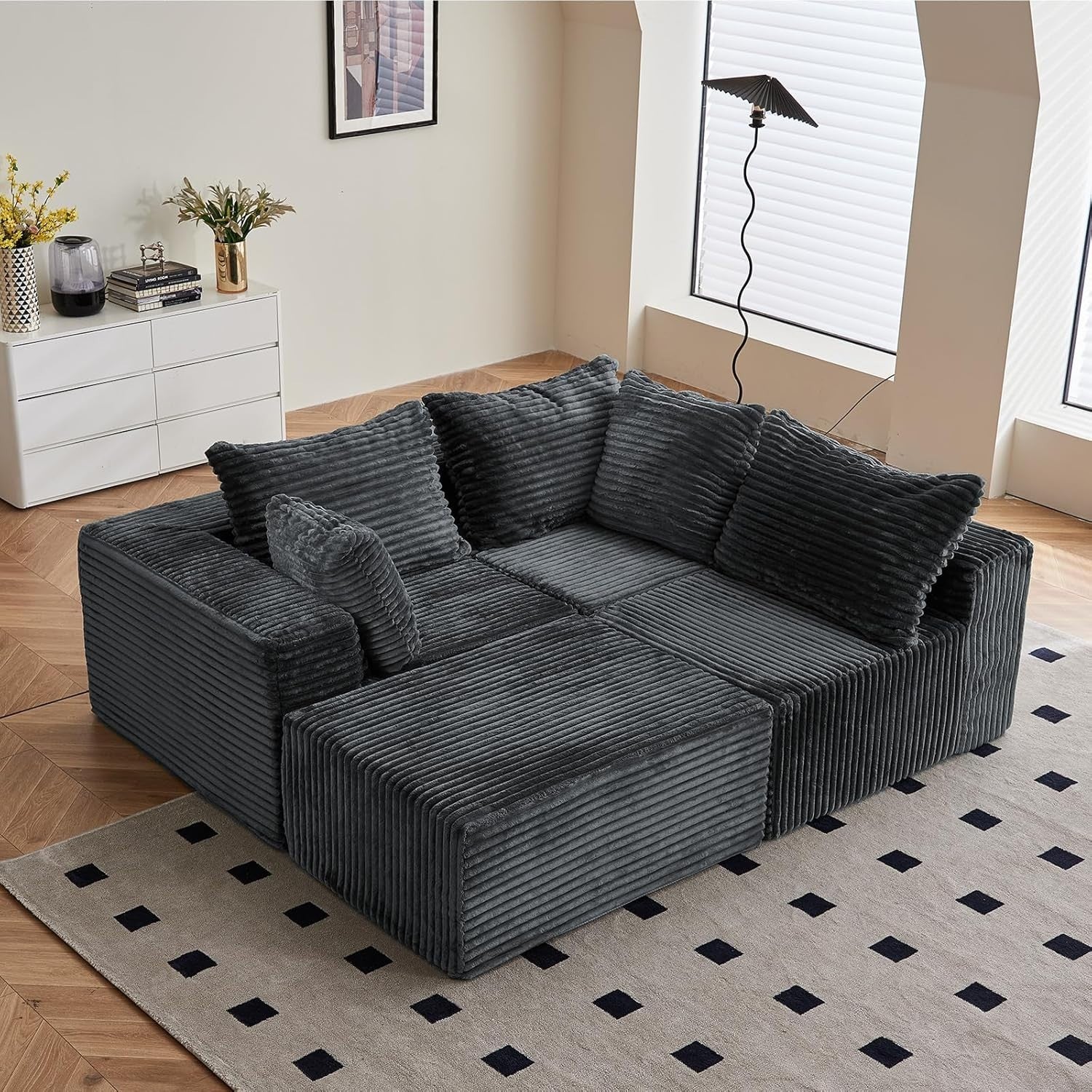 Modular 3/4 Seater Sofa Grey Corner Couch No Assembly, Memory Foam, 274cm