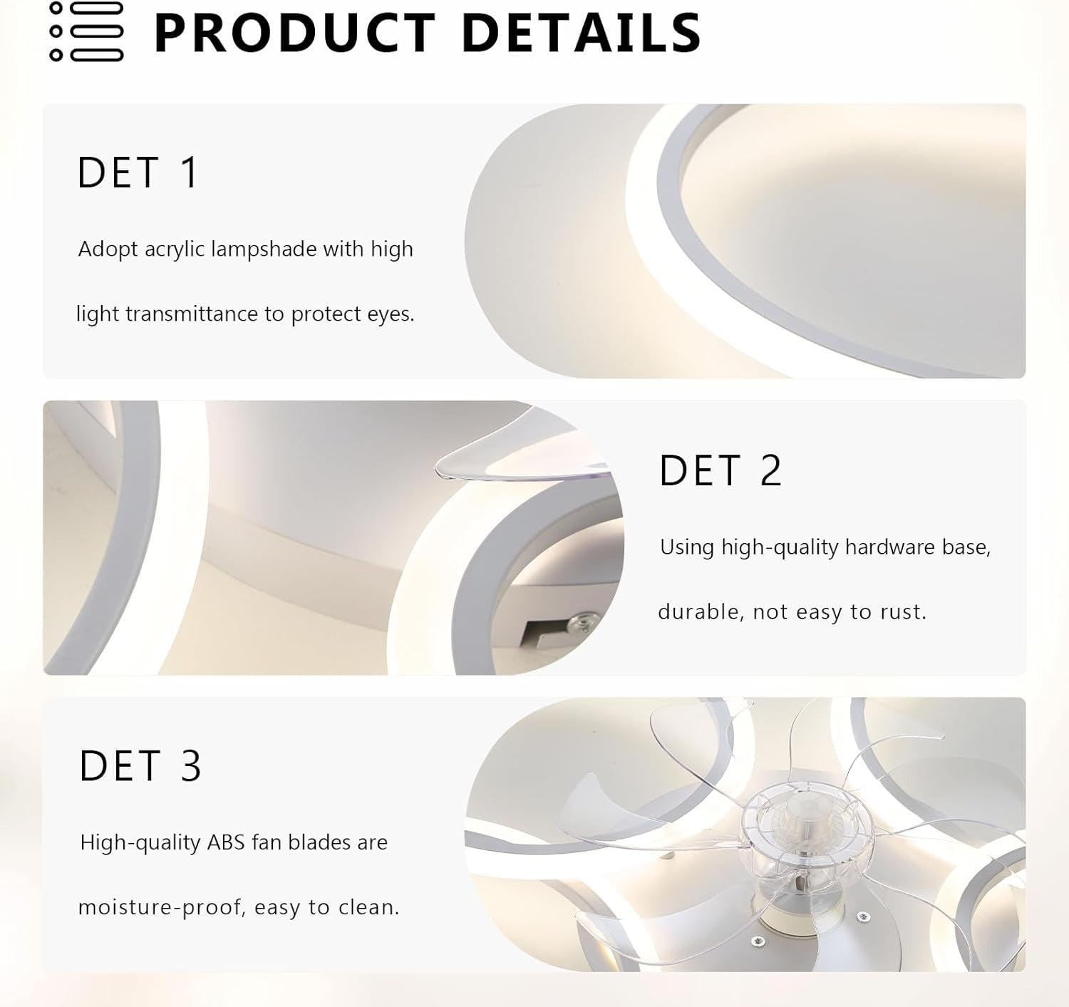 100cm Black Ceiling Fan with Light, 6-Speed, Dimmable, LED, Recessed