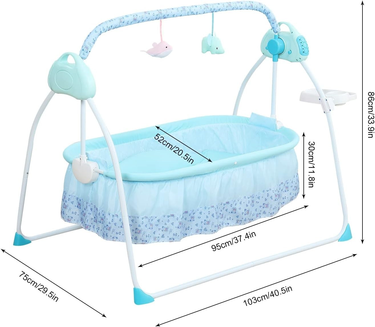 Electric Baby Crib Bassinet Auto Rocking Cot with Music & Bluetooth