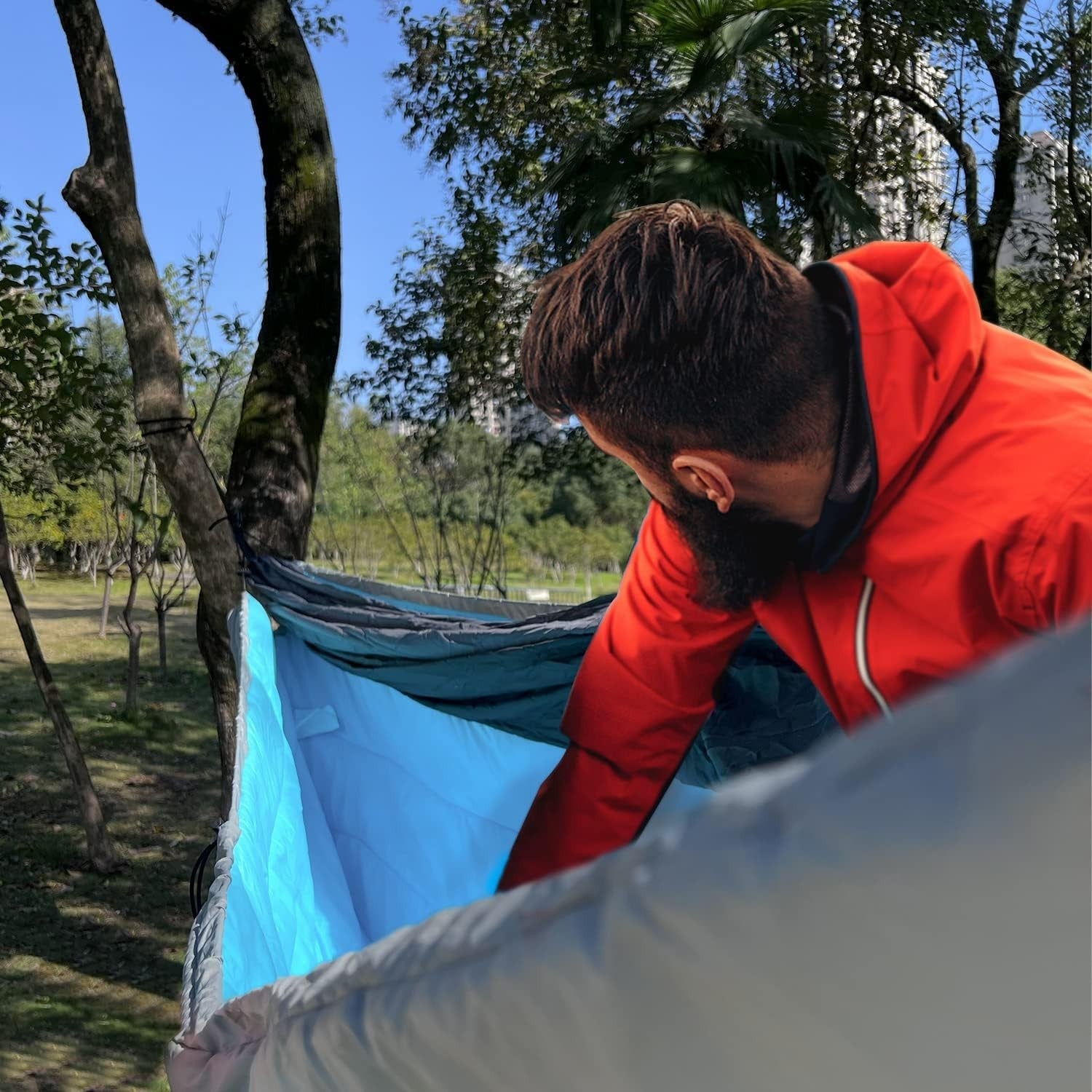 Ultra-Light Camping Hammock 500lb Capacity w Tree Straps Blue,gold,grey