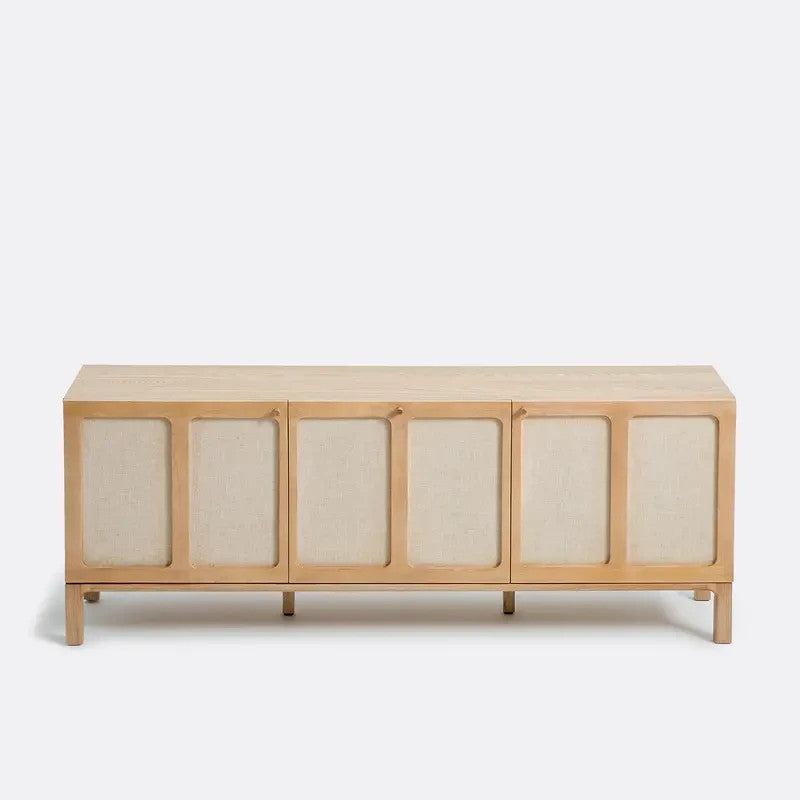 Modern Ash TV Unit with Linen Doors – Wide Media Console with Storage