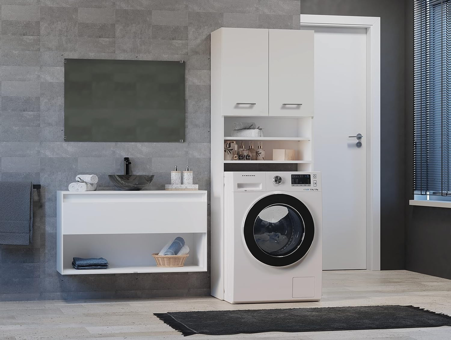 Over Washing Machine Storage Cabinet Bathroom Laundry Unit Shelves White
