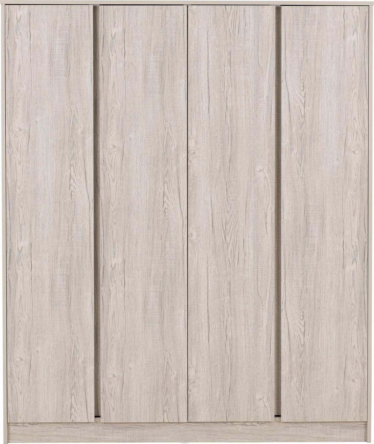 4 Door Urban Snow Wardrobe - Lockable, Spacious Clothes Storage, Classic Wood