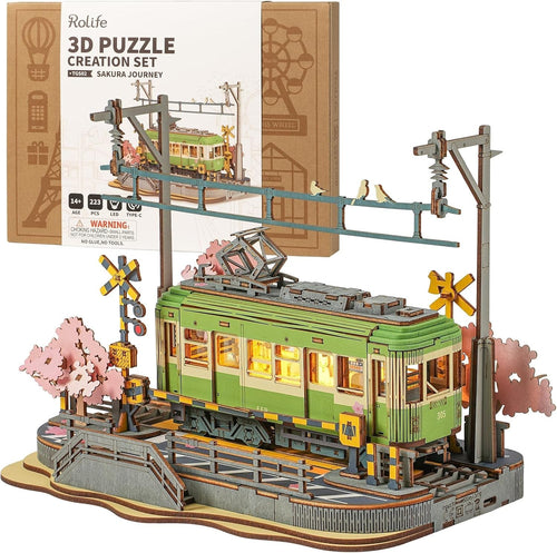 3D Wooden Sakura Puzzle with LED Lights - Romantic Model Kit Decor