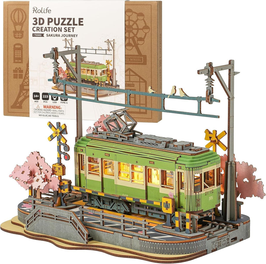 3D Wooden Sakura Puzzle with LED Lights - Romantic Model Kit Decor