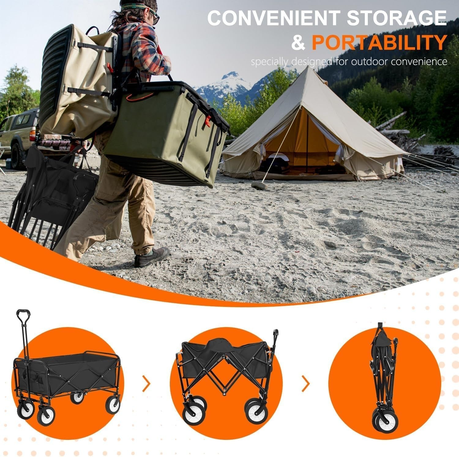 Large Folding Garden Wagon Heavy Duty 176lbs Festival Camping Cart 360° Wheels
