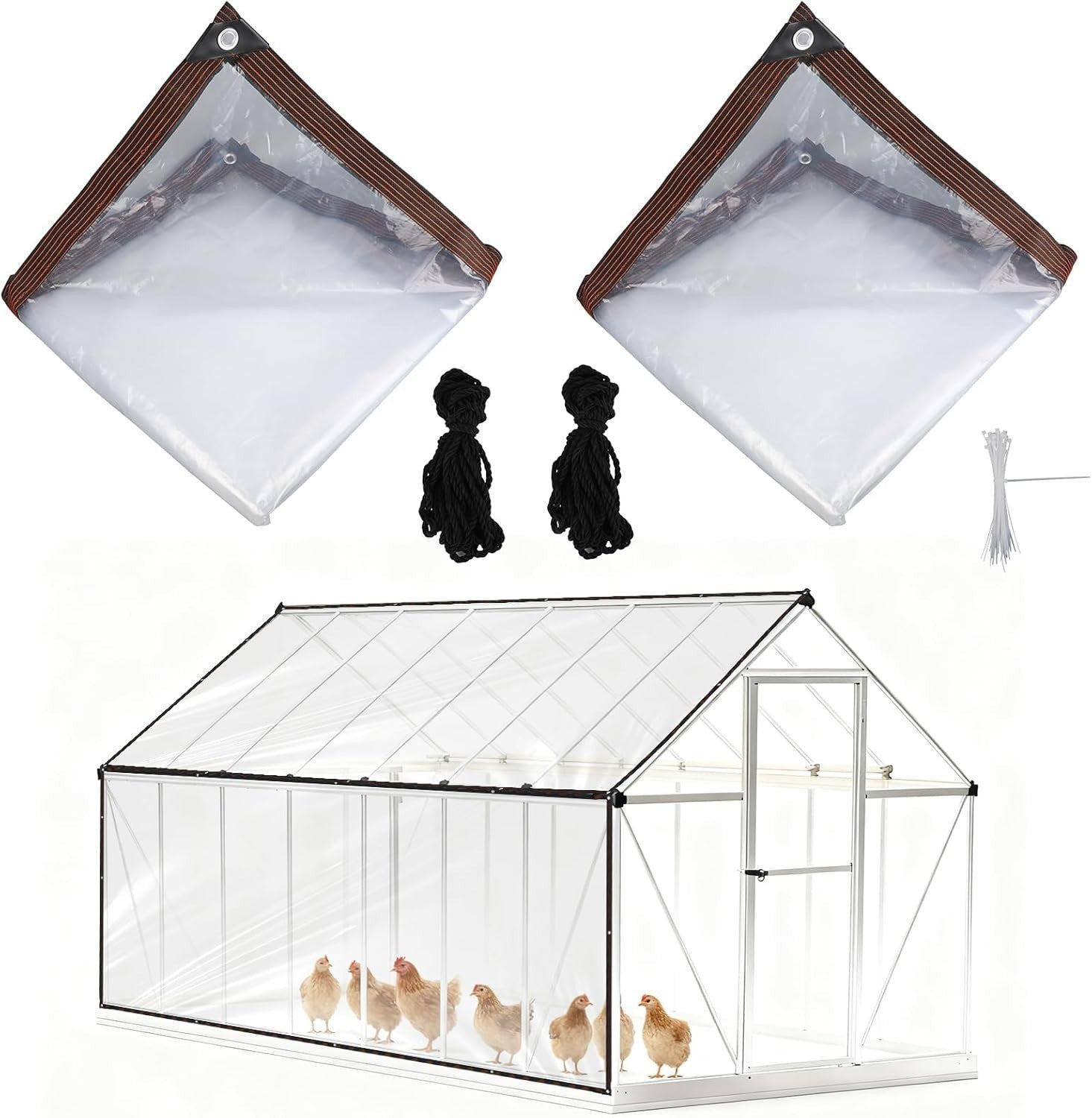 2PCS 4x2M Clear Chicken Coop Cover Waterproof PVC Tarp