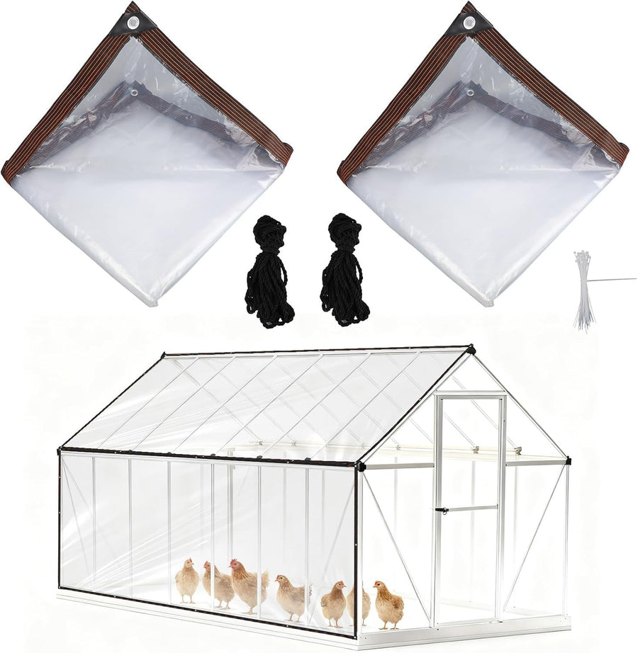 2PCS 4x2M Clear Chicken Coop Cover Waterproof PVC Tarp