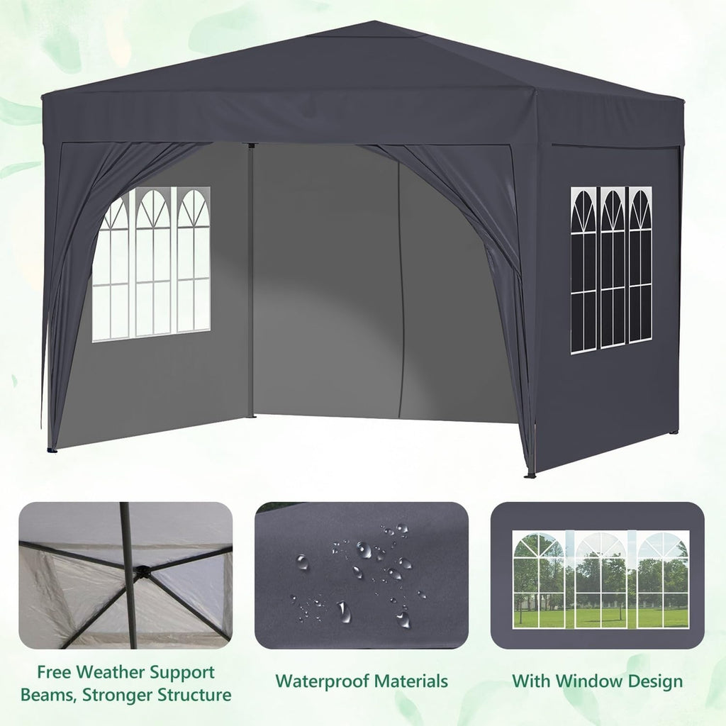 3x3M Pop Up Gazebo with Sides Waterproof Garden Party Tent Steel Frame + Weight