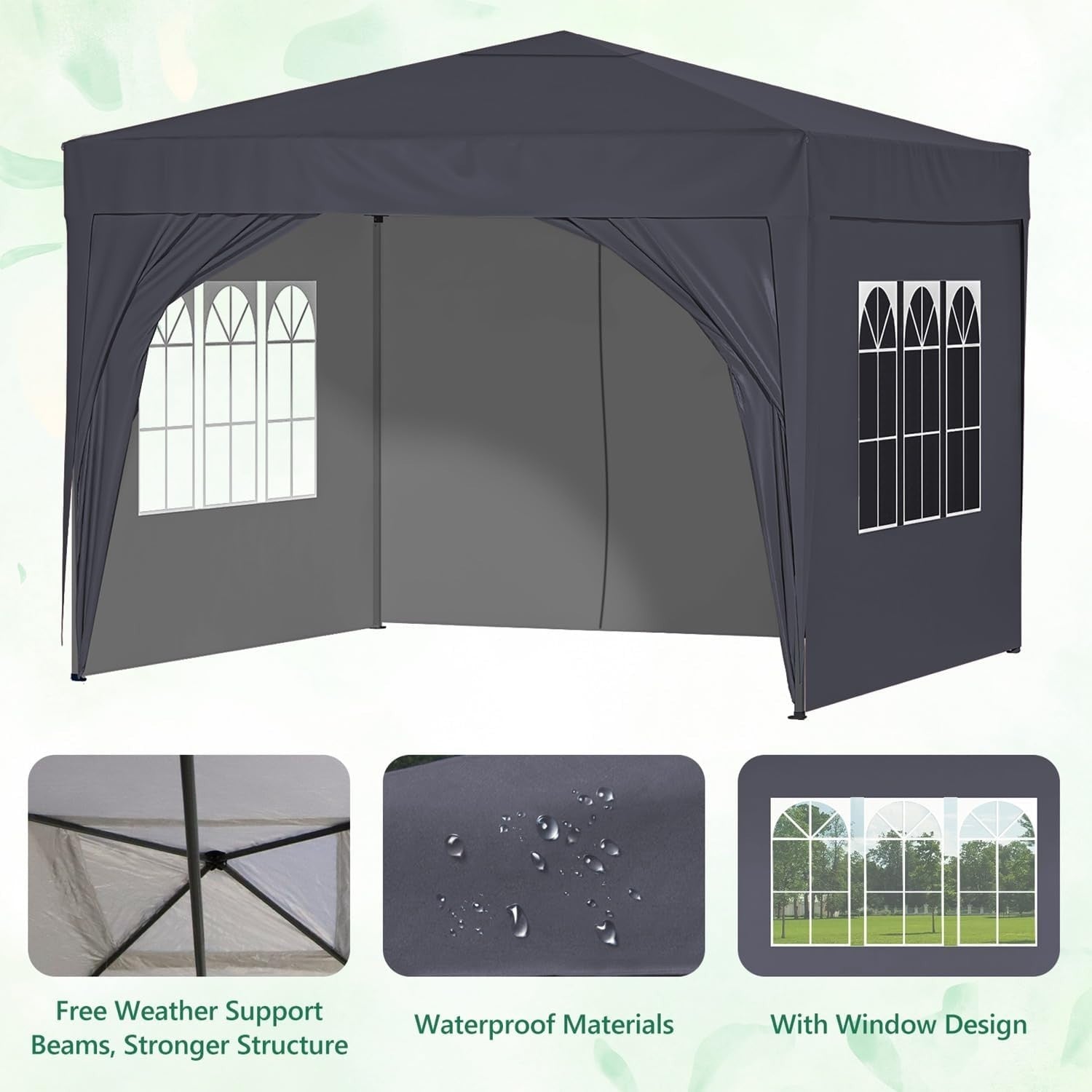 3x3M Pop Up Gazebo with Sides Waterproof Garden Party Tent Steel Frame + Weight