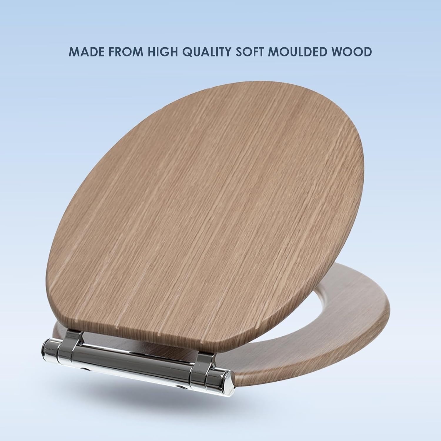 Oak Toilet Seat Tongue & Groove Moulded Wood Stainless Steel Hinges 42x35cm
