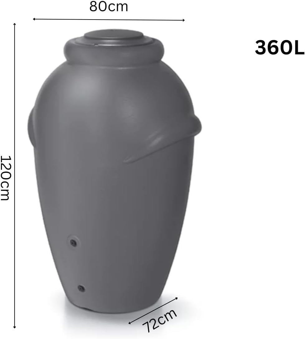 360L Grey Garden Water Butt with Tap & Complete Connection Kit