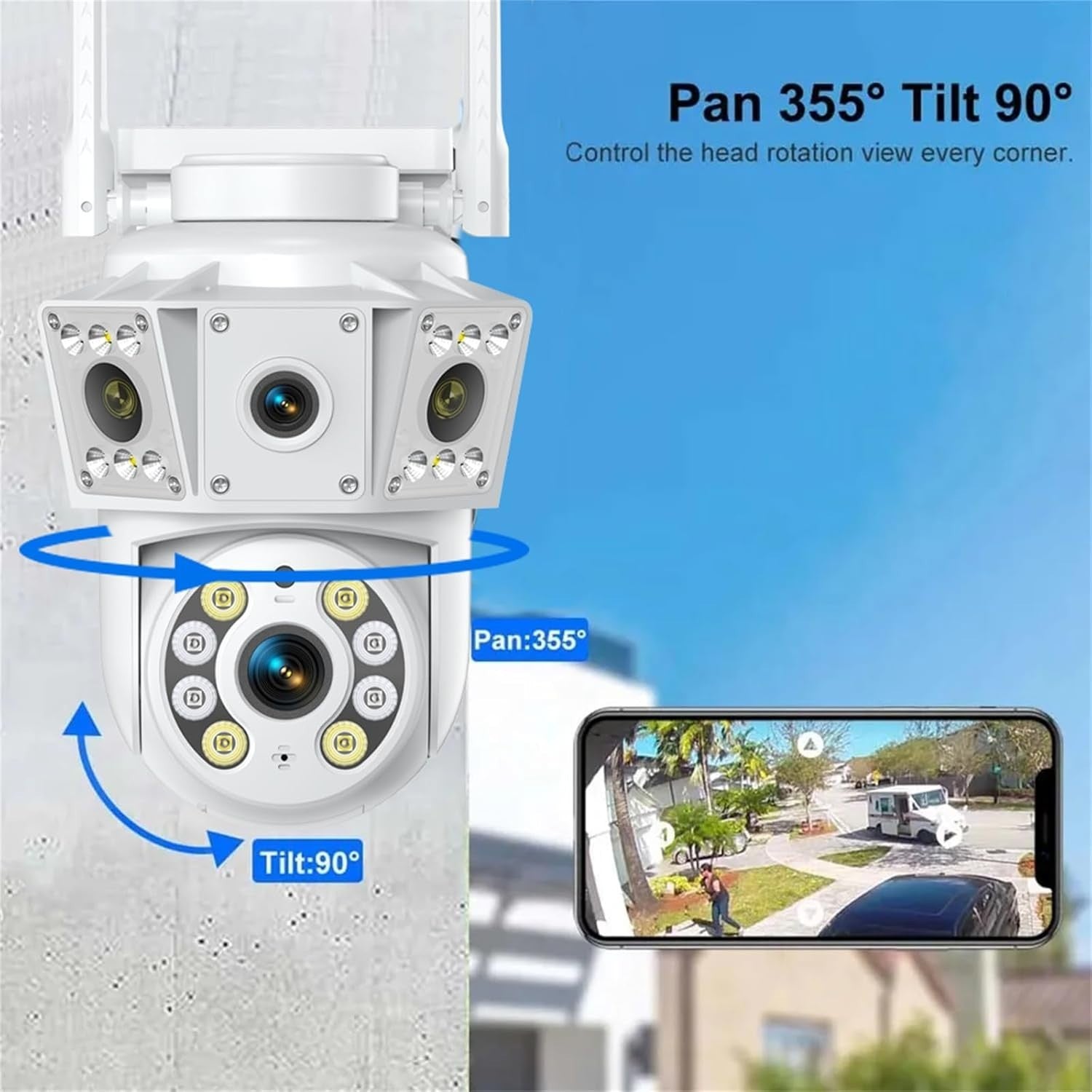 Dual Lens PTZ Security Camera Outdoor 360° WiFi Color Night Vision