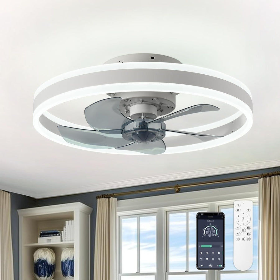 20" Ceiling Fan LED Light, 6 Speeds, Dimmable, 3 Colors, Remote, White