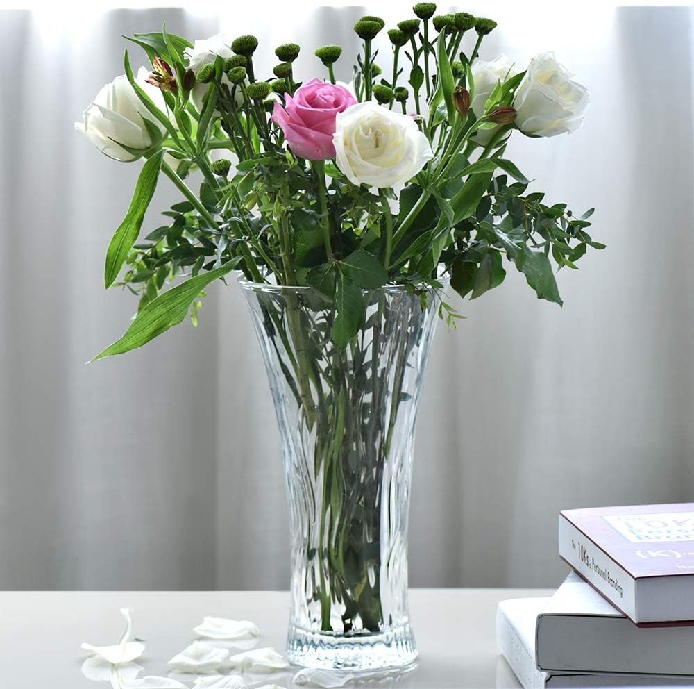12 Inch Crystal Glass Flower Vase Tall Clear Modern Table Centerpiece Decor