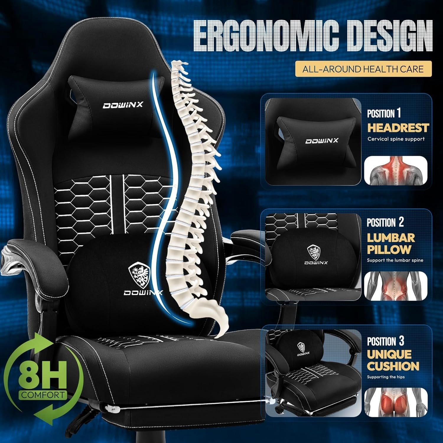 Heated Massage Gaming Chair Recliner with Footrest Ergonomic Black