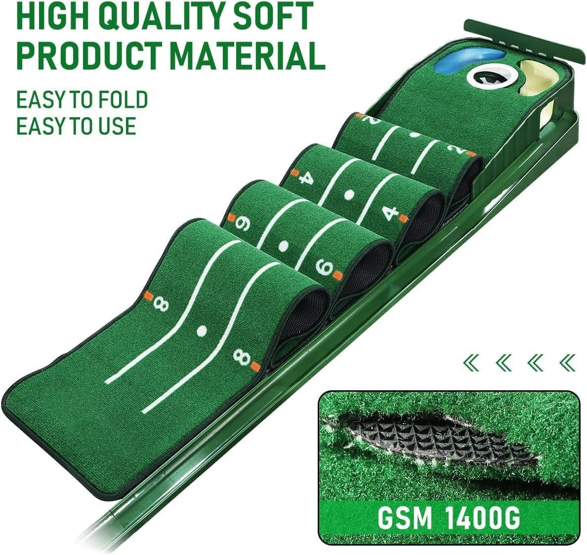 Indoor Golf Putting Mat Trainer with Ball Return & 3 Holes Practice Green