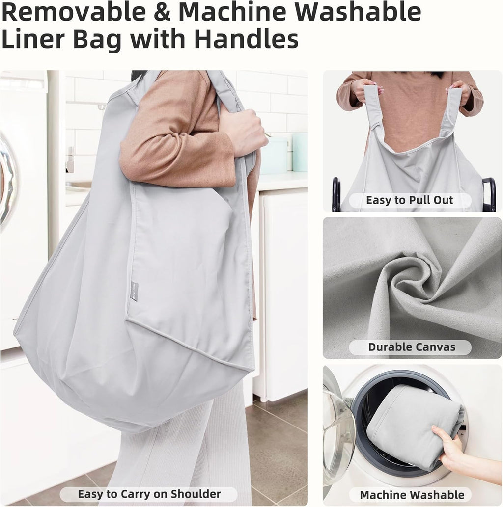 100L Rolling Laundry Hamper 2-Section | Removable Bags | Wheeled Laundry Cart Gr