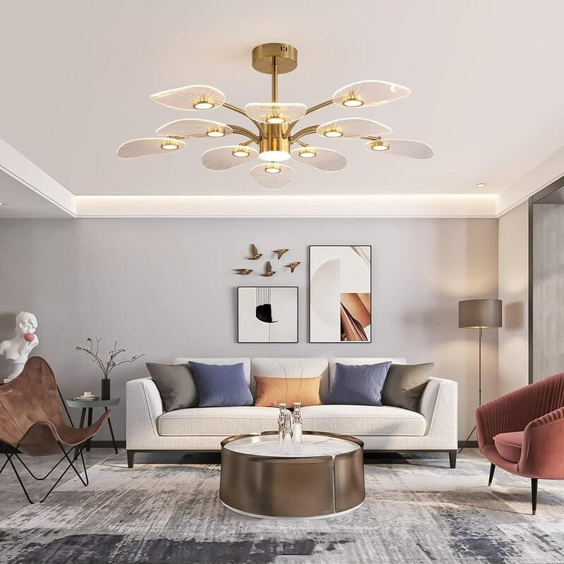 Gold LED Chandelier 10-Light Dimmable Pendant for Living Room