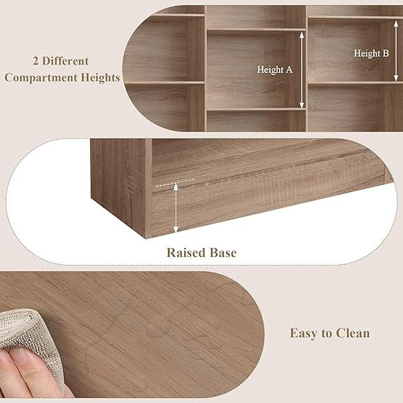 Tall 6-Tier Bookshelf with 17 Compartments Oak Storage Display Unit 188cm