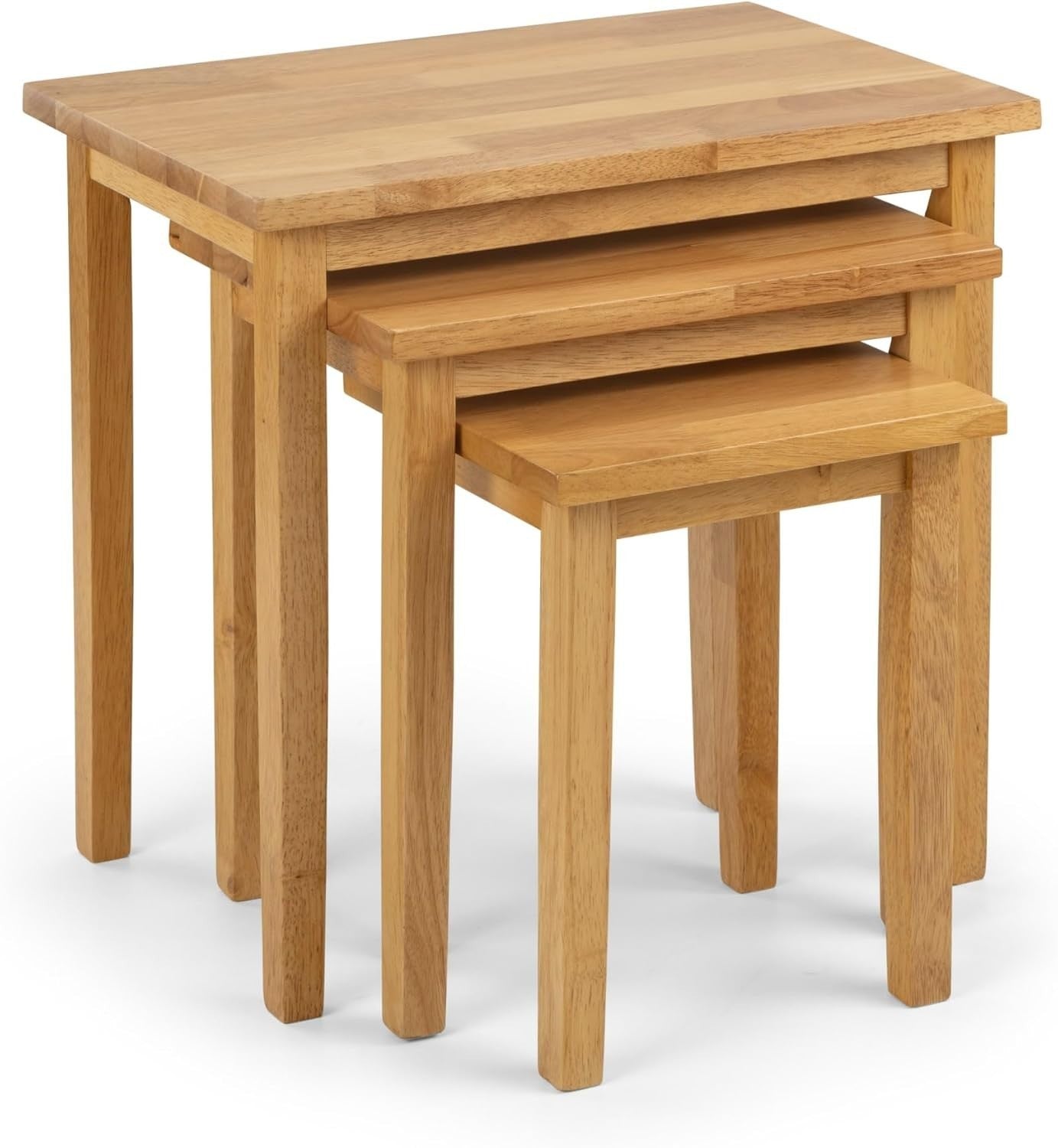 Light Oak Nest of 3 Tables Solid Wood Side End Coffee Table Set Space Saving