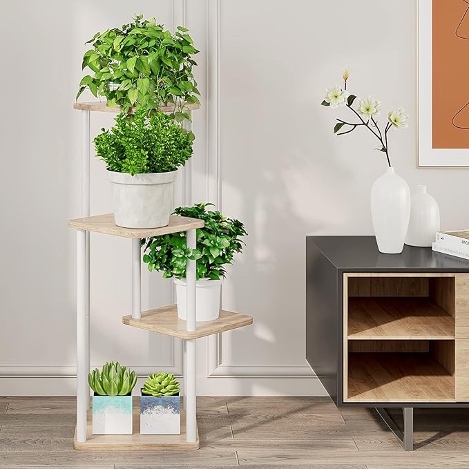 4 Tier White Metal Plant Stand Indoor Corner Tall Flower Shelf Rack for Living