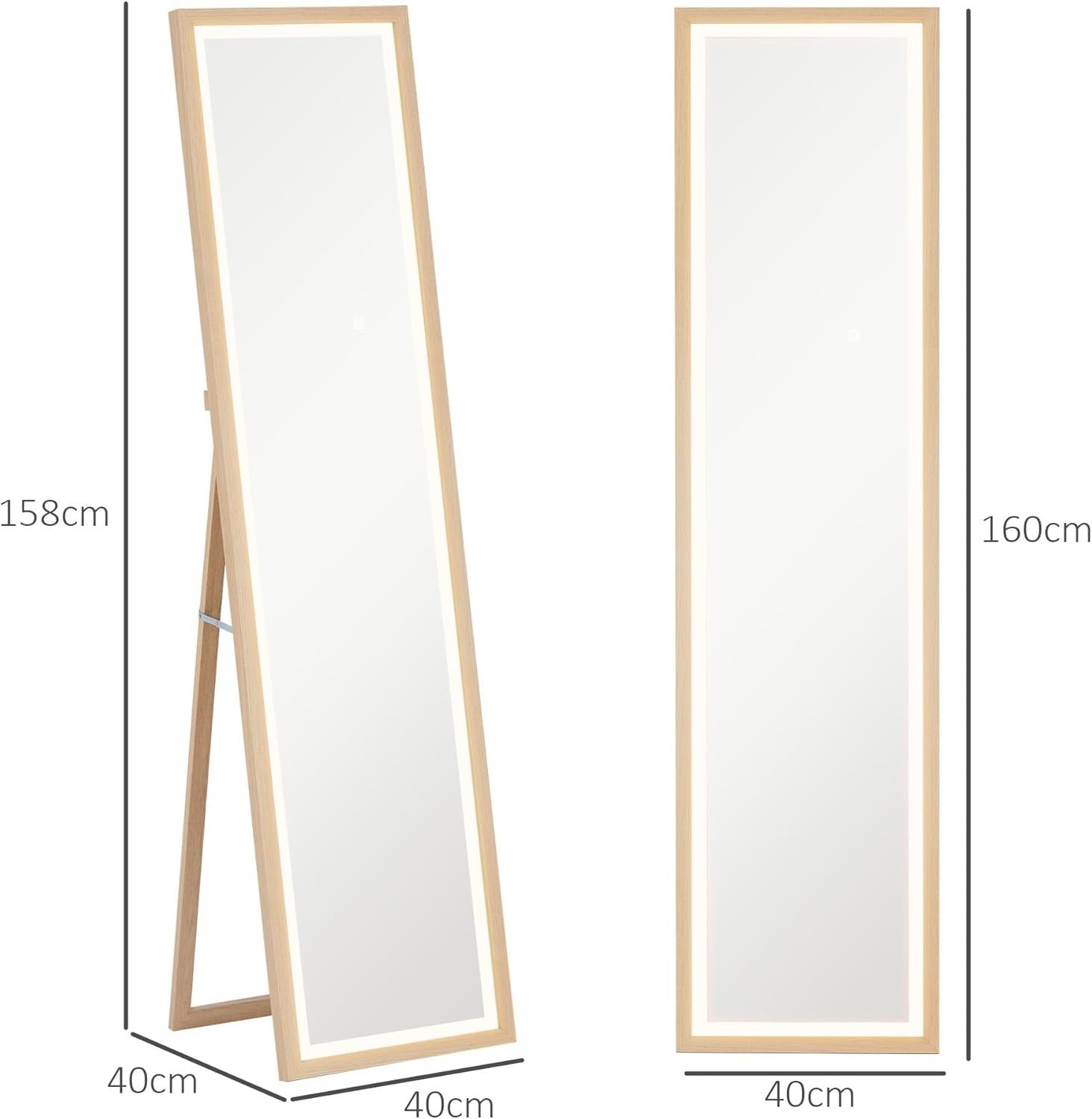 LED Full Length Mirror 160x40cm Freestanding Wall Leaning Light-Up
