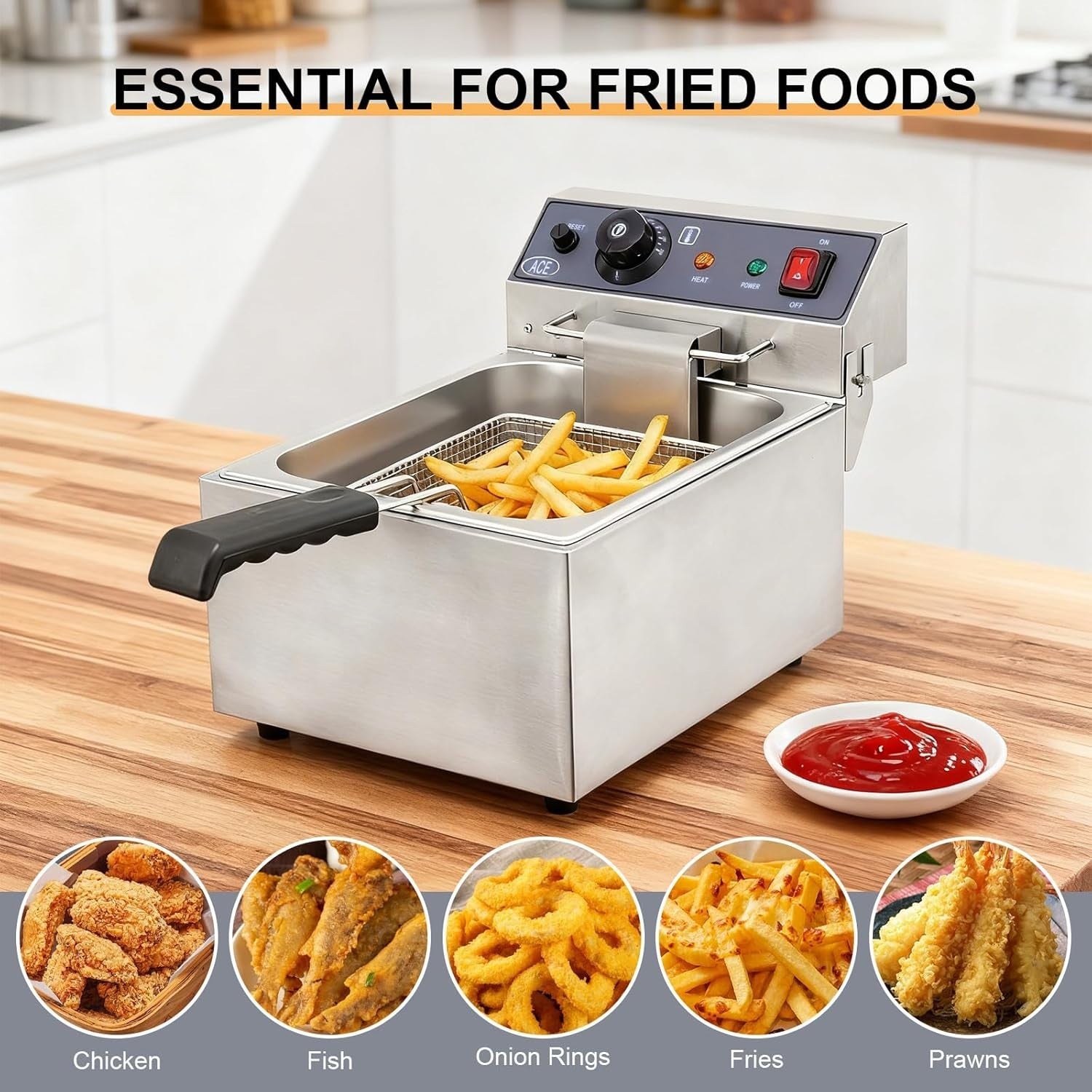 10L Electric Chip Fryer 3000W Stainless Steel Commercial Countertop