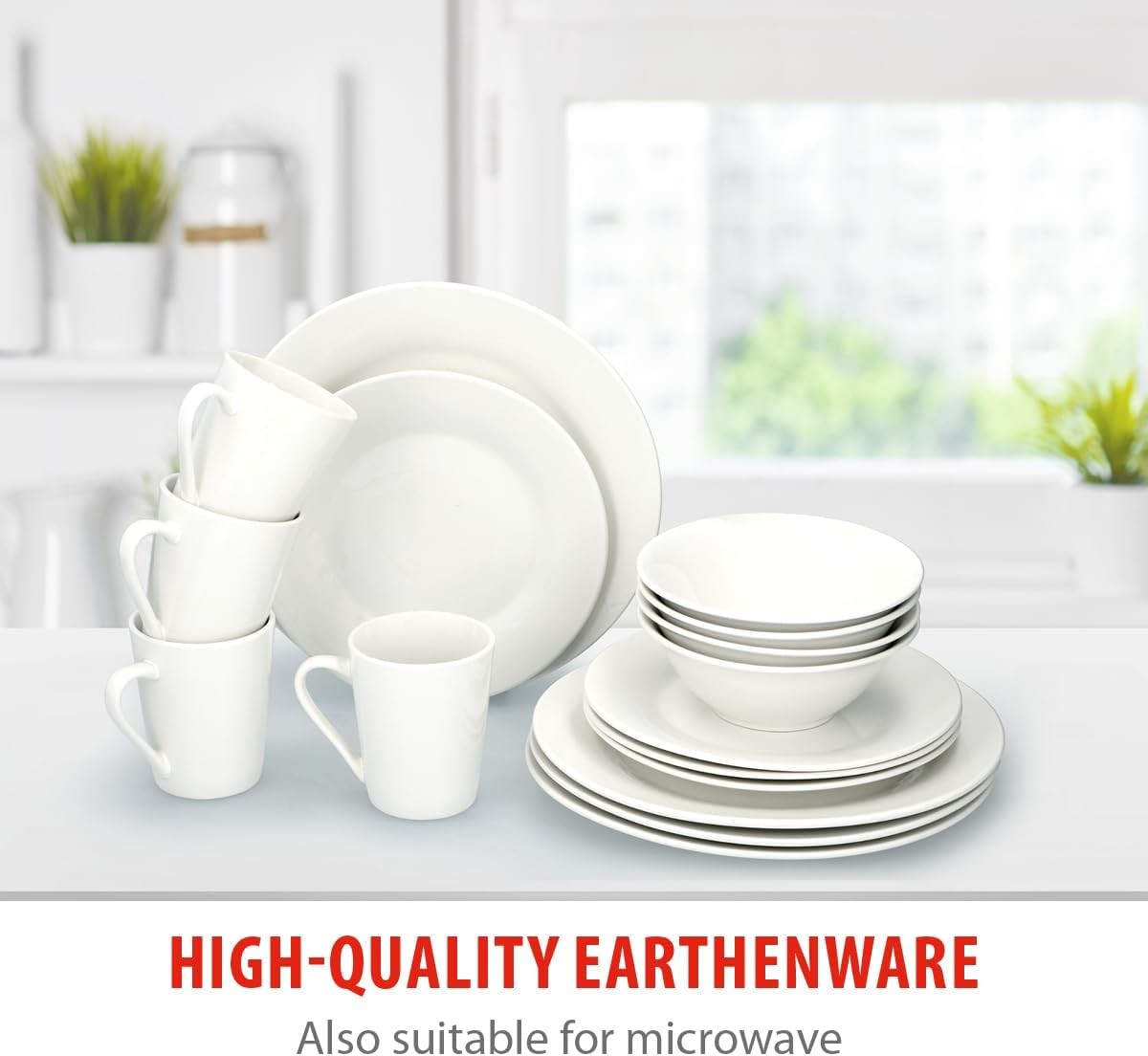 16pc Stoneware Dinner Set Plates Bowls Mugs Microwave Dishwasher Safe