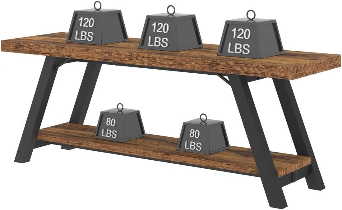 Rustic Industrial Wood Metal Entryway Bench Shoe Rack Seat Hallway Bedroom 47in