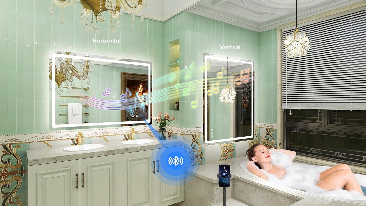 LED Bathroom Mirror 70x100 cm with Bluetooth, Anti-Fog & Dimmable Light