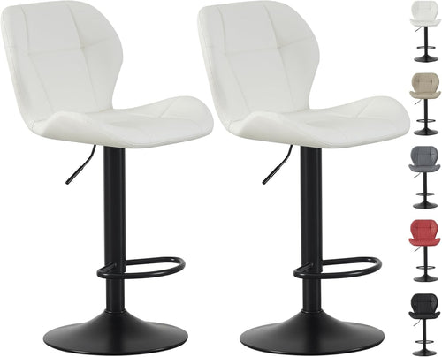 Cream Adjustable PU Leather Bar Stools Set of 2 – Swivel & Height Adjustable