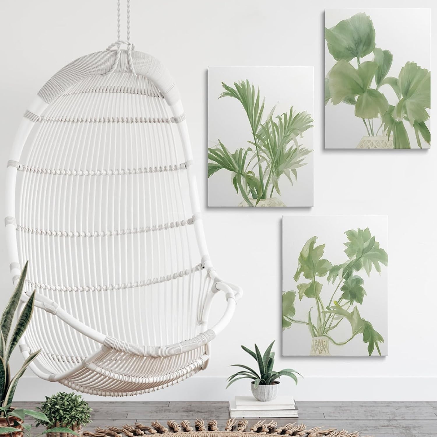 Green Botanical Wall Art Set of 3 Framed Canvas 12x16in