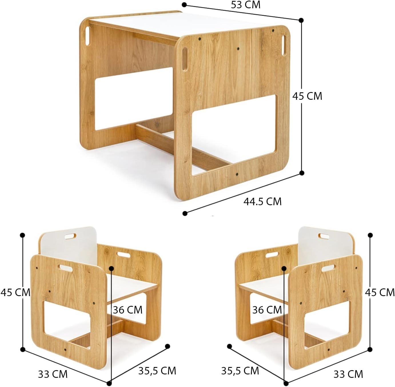 Kids Square Table & 2 Chairs Set MDF Natural Wood-Look, Safe Durable Play