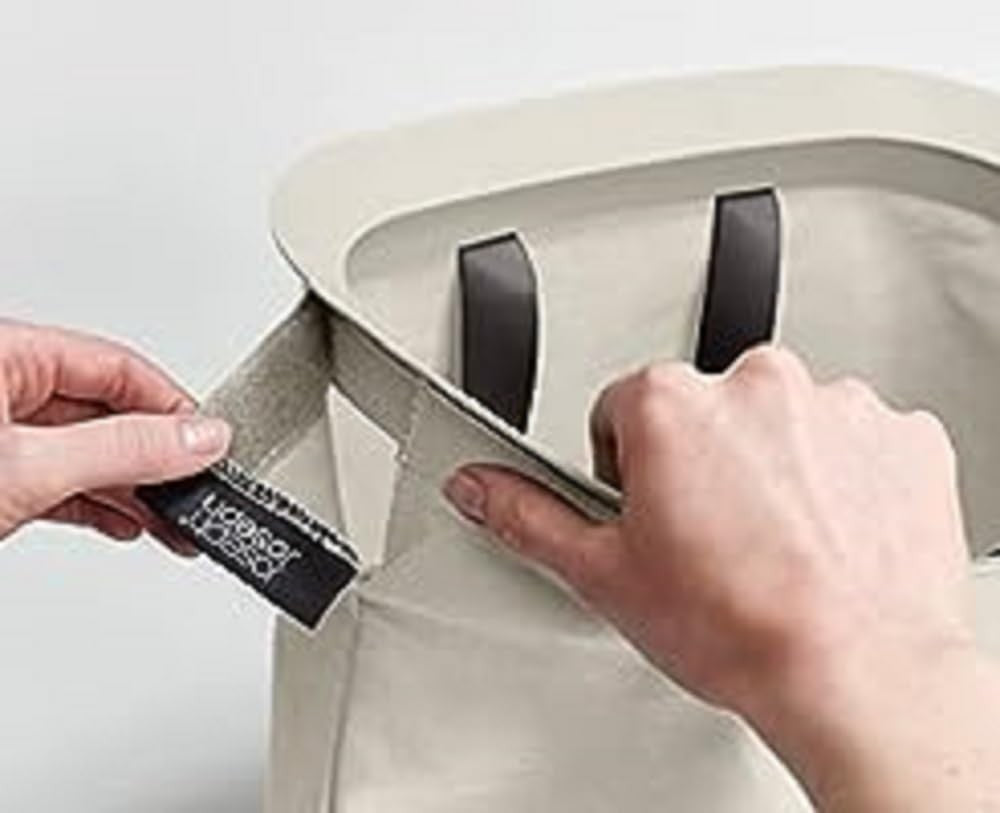 90L Dual Laundry Basket with Lid Removable Washing Bags Modern Ecru Fabric