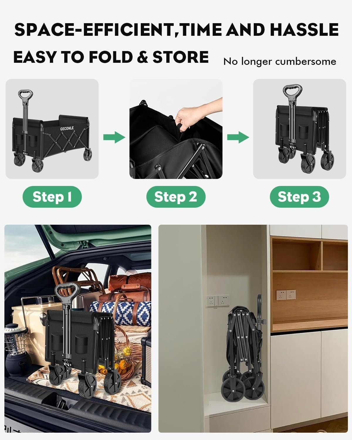 100L Folding Festival Trolley Heavy Duty Collapsible Garden Camping Wagon Black