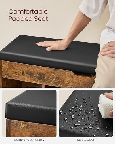 Rustic Brown Shoe Storage Bench, Cushion 3 Compartments Hidden Seat 100x30x44