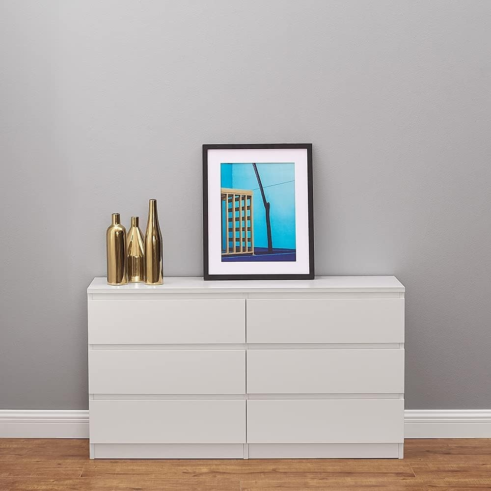 White 6 Drawer Chest | Wide Bedroom Storage Unit | Modern Flat-Pack Cabinet