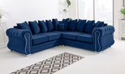 Blue Plush Velvet 5 Seater Corner Sofa with Foam Cushions & Scatterback