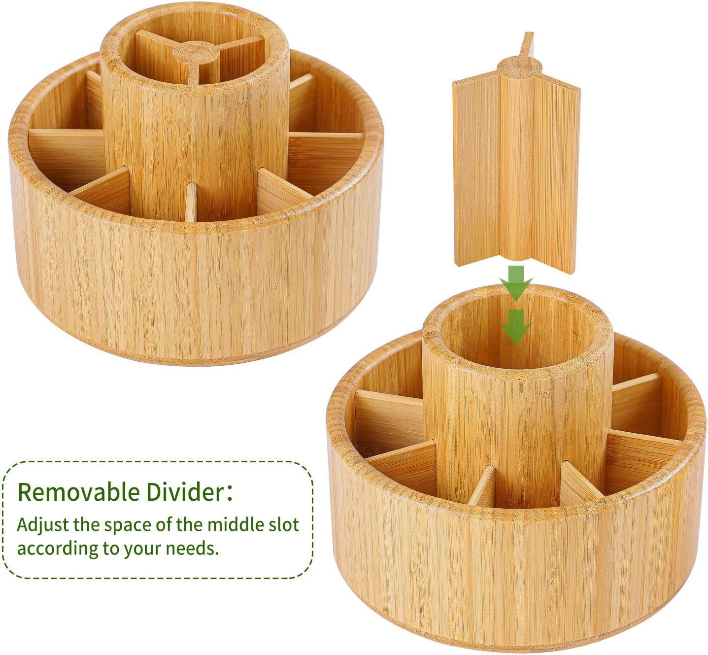 Rotating Bamboo Desk Organizer 11 Compartments Large Pen & Art Holder