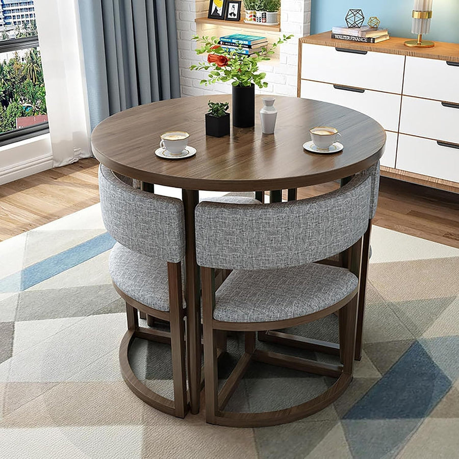 Round Office Meeting Table Set – 80cm Compact Desk with 4 Cushioned Chairs
