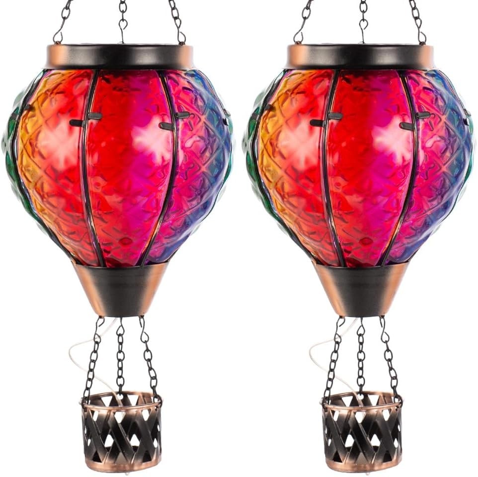 2PCS Hot Air Balloon Solar Lanterns Flame LED Glass Decor