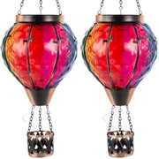2PCS Hot Air Balloon Solar Lanterns Flame LED Glass Decor