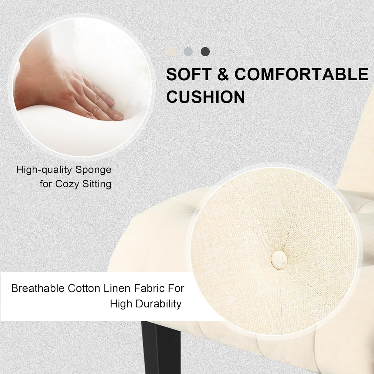 Modern Accent Chair Linen Lounge Tub Chair Button Tufted Beige