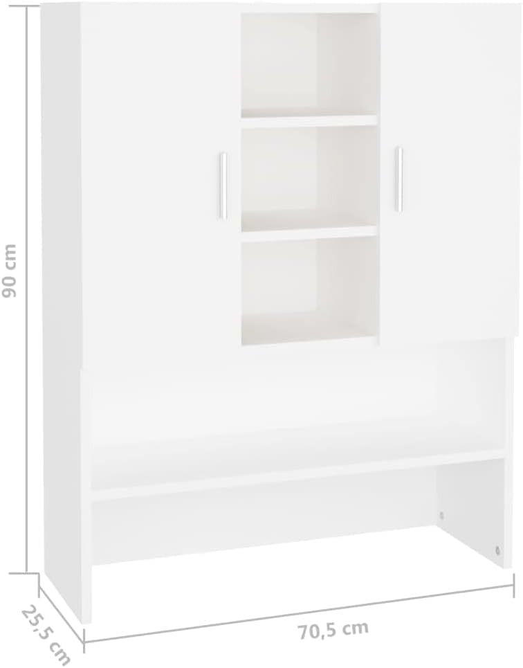 White Washing Machine Cabinet with Shelves & Doors Laundry Storage Unit 70cm