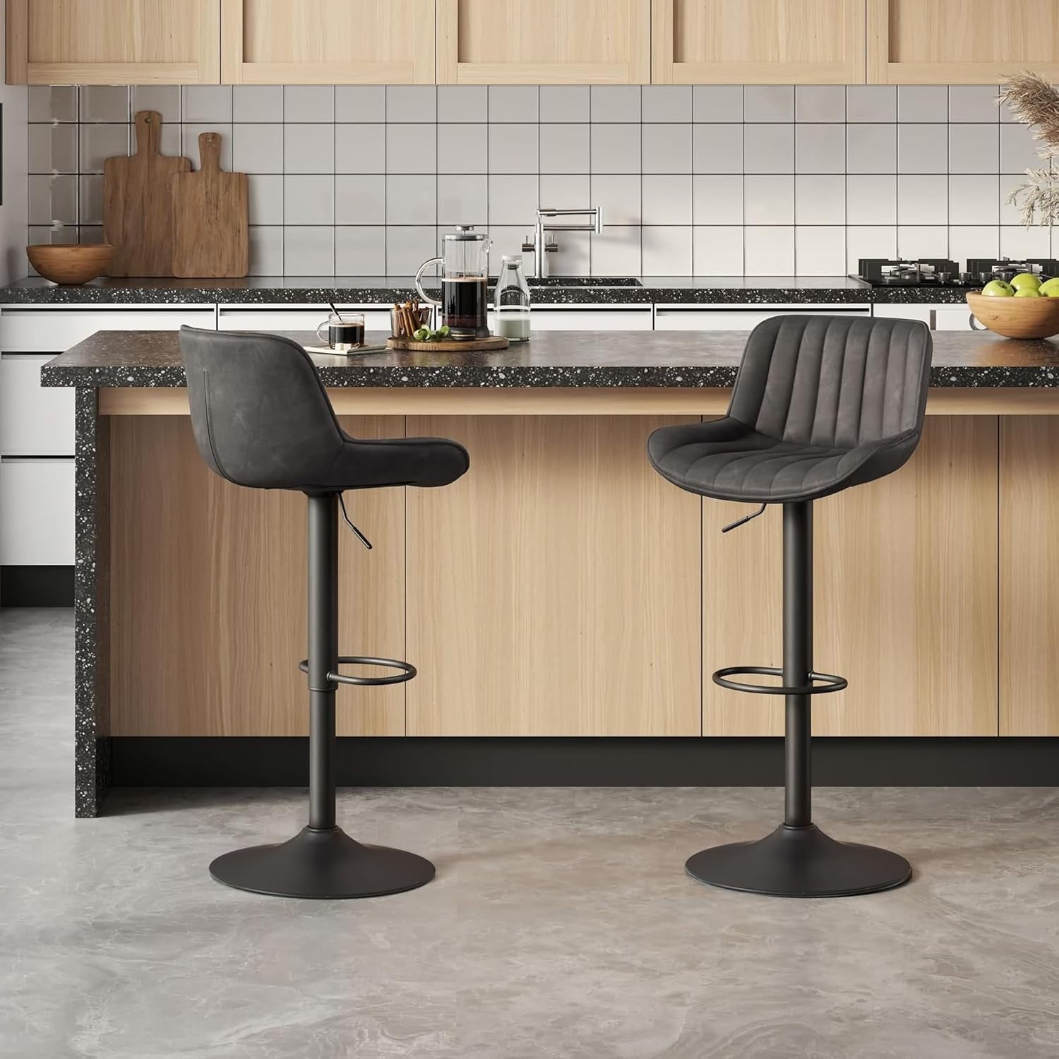 Adjustable Bar Stools 4pcs PU Leather Swivel Chairs Height Kitchen Counter