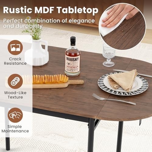 3PCS Folding Dining Table Set Rustic Brown Drop Leaf Chairs Space-Saving