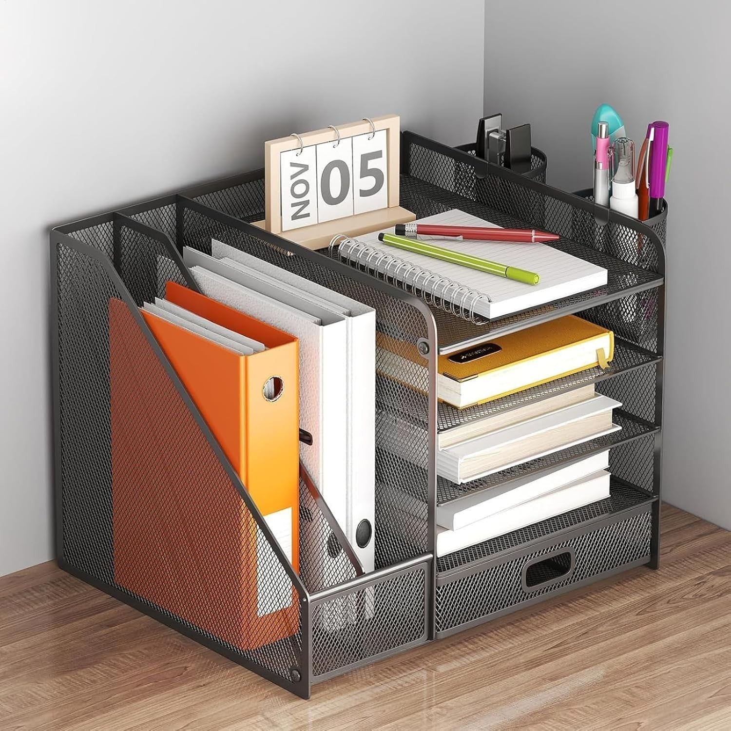 Desk Organiser with Drawers 5 Tier Metal Storage Rack Makeup Office