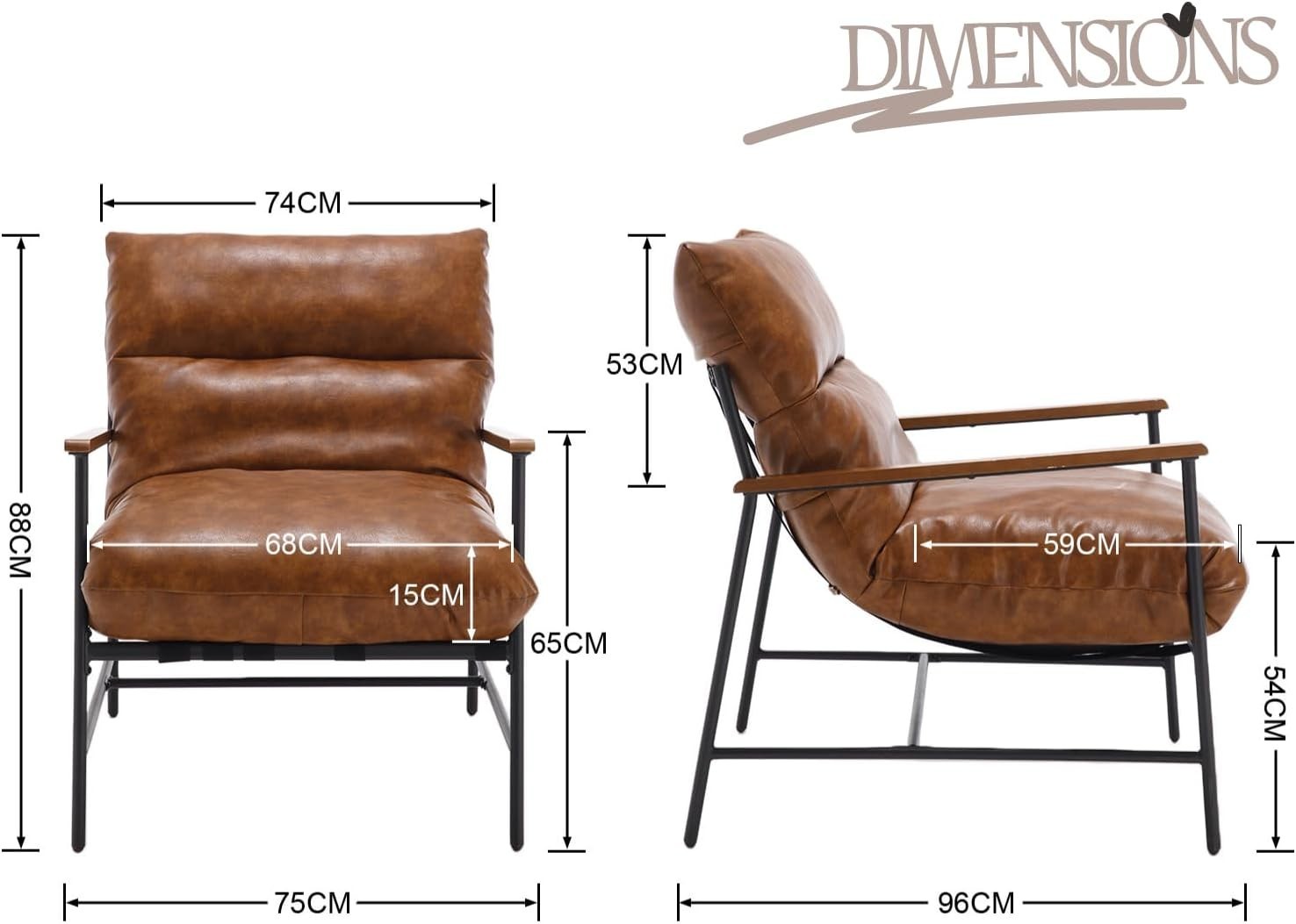 Modern PU Leather Accent Chair Brown Armrest Lounge Office Seat